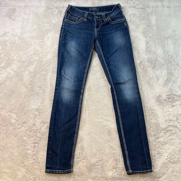 Silver Jeans Suki Skinny Mid Rise Dark Wash Denim Stretch Womens 26x31 - Picture 1 of 10